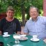 Author and driver having tea