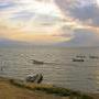 Panajachel, Boats on Lake Atitlan at Sunset 